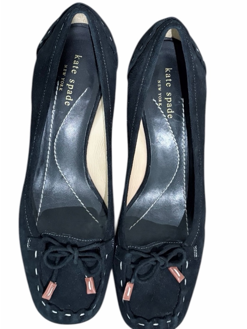 Kate Spade Laney‎ Kitten Heel Pumps Black Suede Bow Toe Size 8.5
